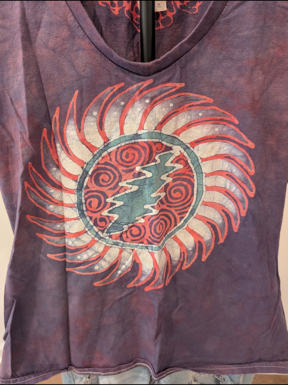 Tie Dye Hand Painted Batik Grateful Dead Short-Sleeve Women's Tee Hippie Medium - Picture 2 of 12